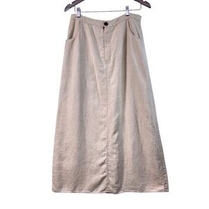 Dana B and Karen Womens 100% Linen Maxi Skirt Beige Oatmeal A-Line Size 12